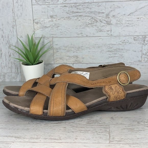 Merrell Basson Slingback Tan Leather Strappy Sandals Womens‎ Size 10 / J46246 - Picture 1 of 11